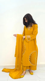 3-Piece Khaddar Suit with Handmade Floral Cutwork