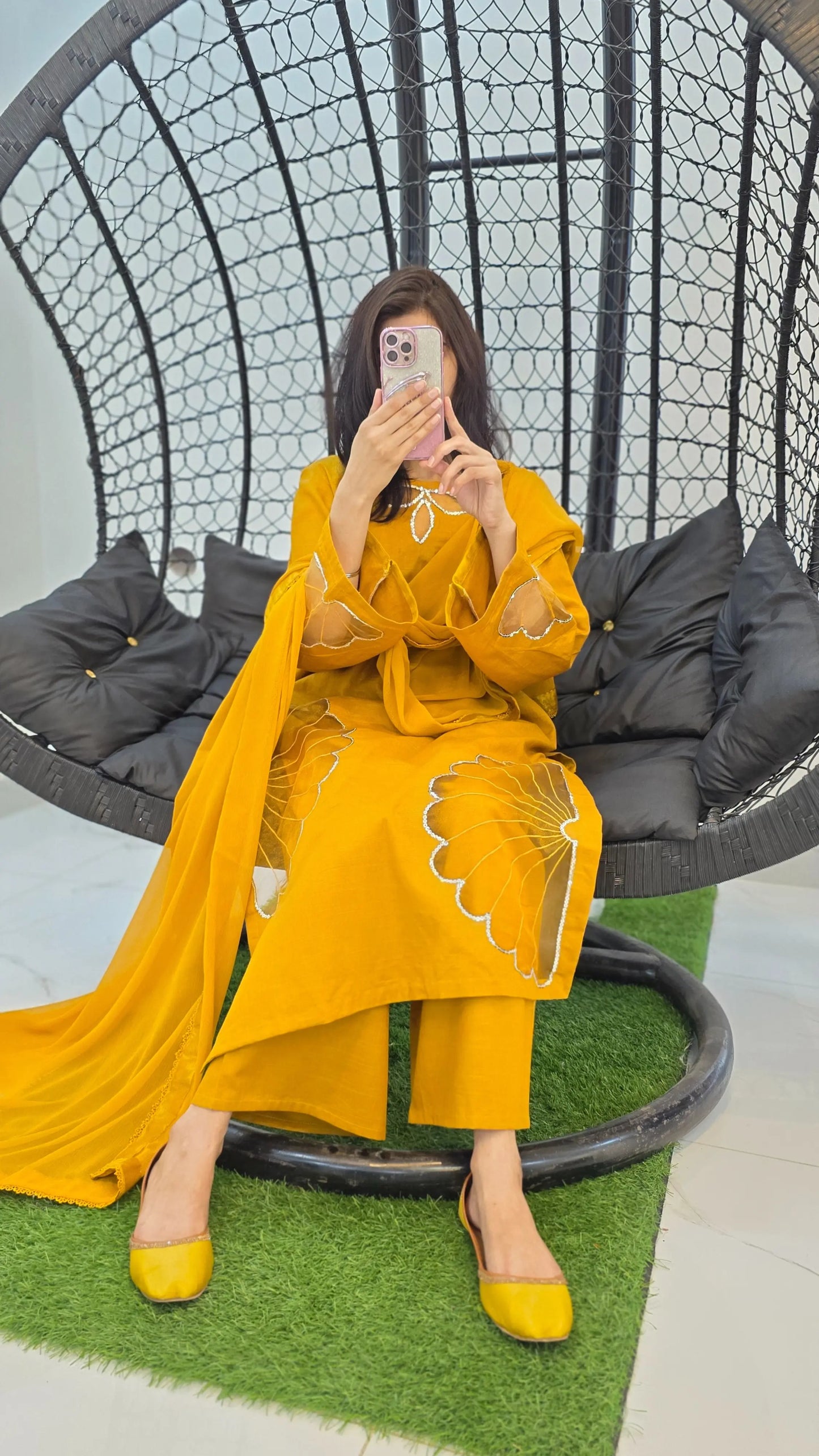 3-Piece Khaddar Suit with Handmade Floral Cutwork