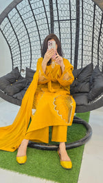 3-Piece Khaddar Suit with Handmade Floral Cutwork