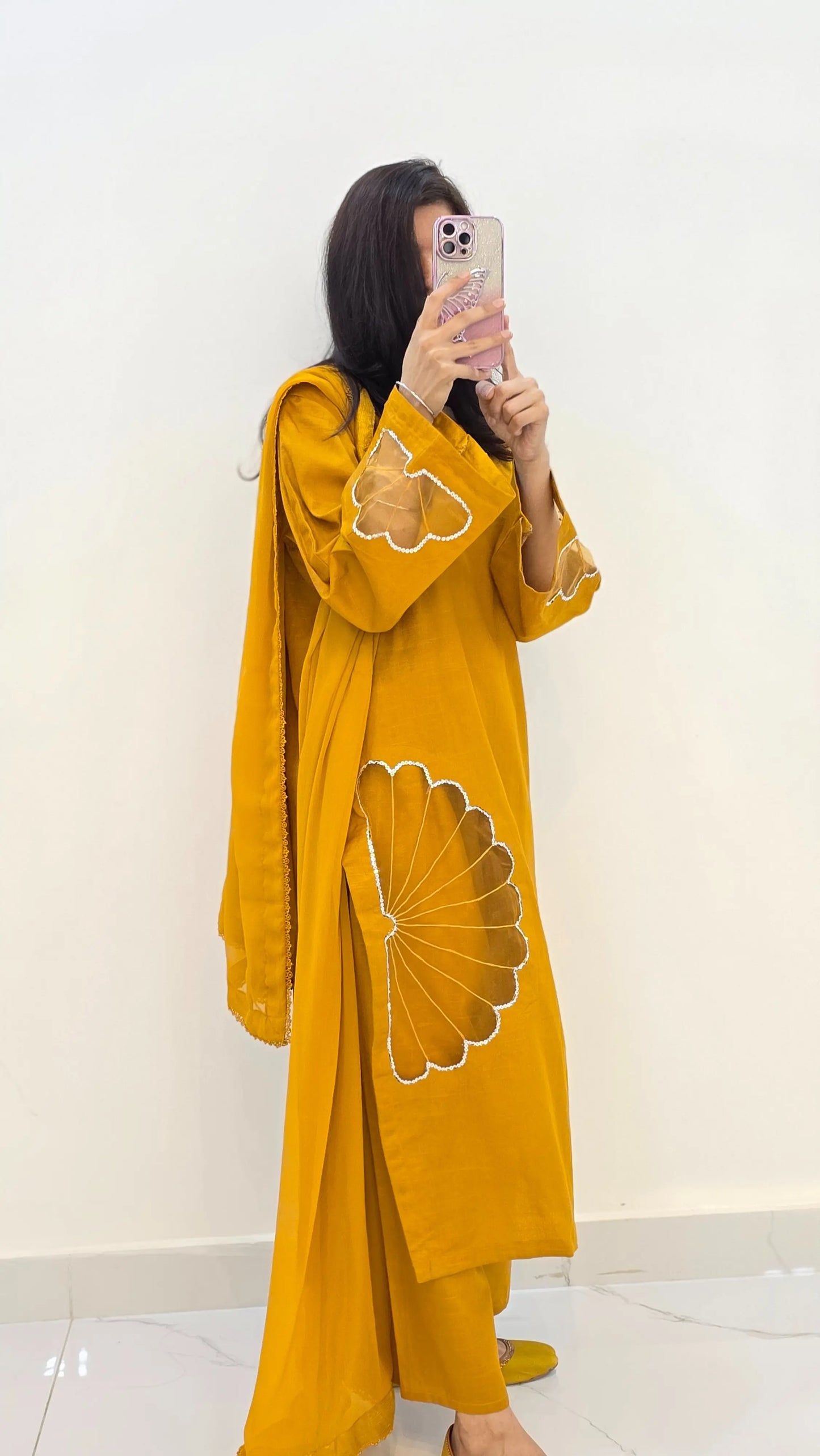 3-Piece Khaddar Suit with Handmade Floral Cutwork